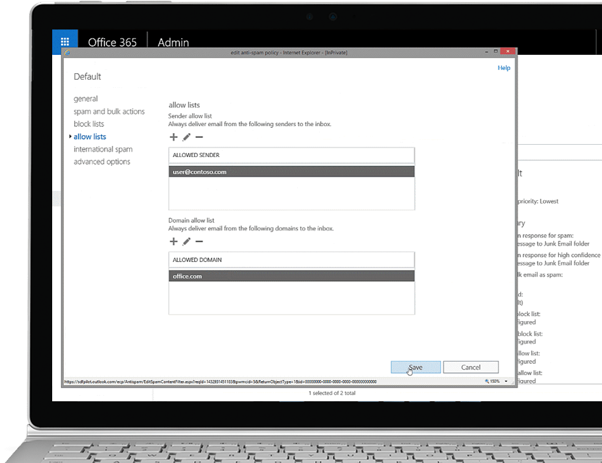 Laptop screen showing antispam option