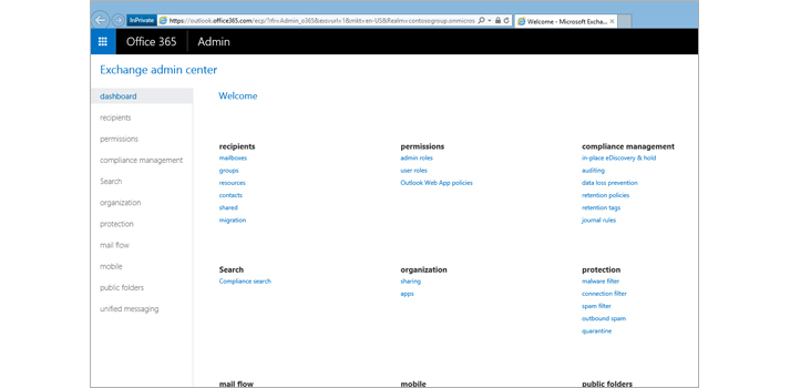 Screenshot from Microsoft Exchange admin center