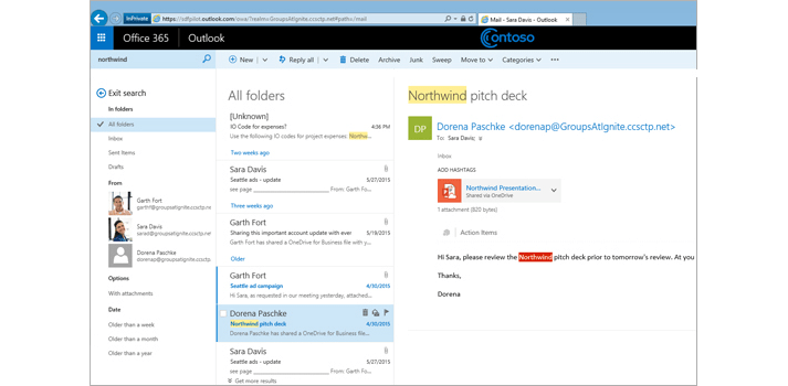 Screenshot from Outlook online